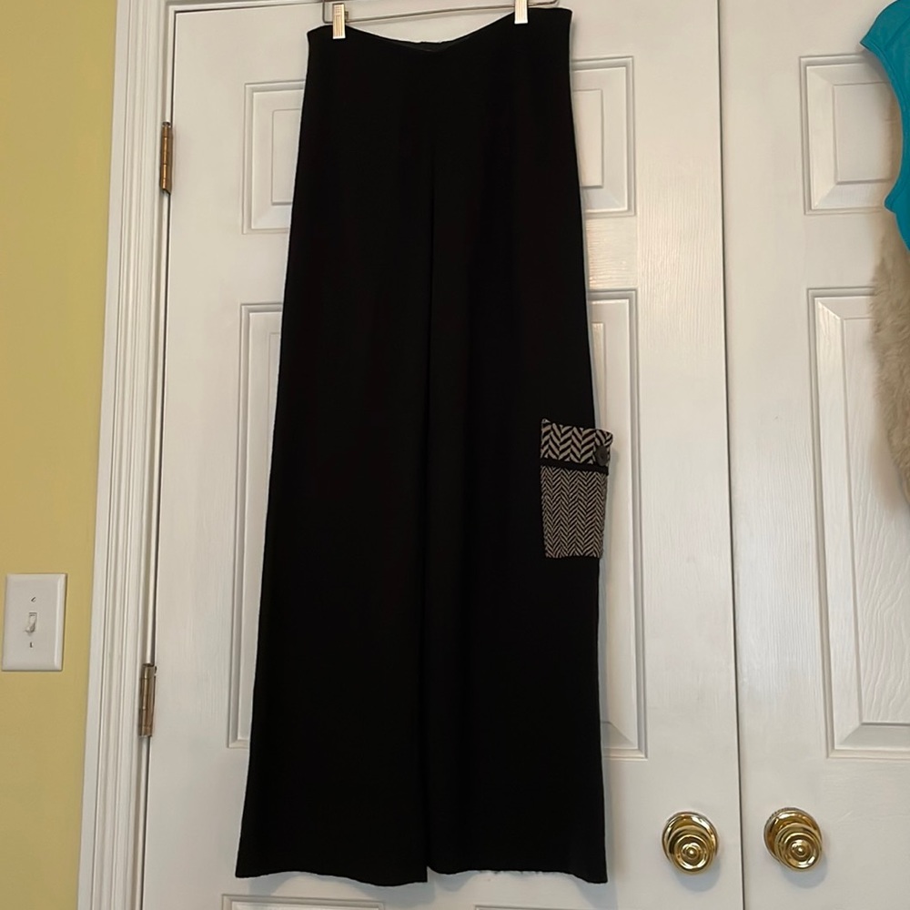 Roni Bis Sweater Knit Black Wide Leg Pants